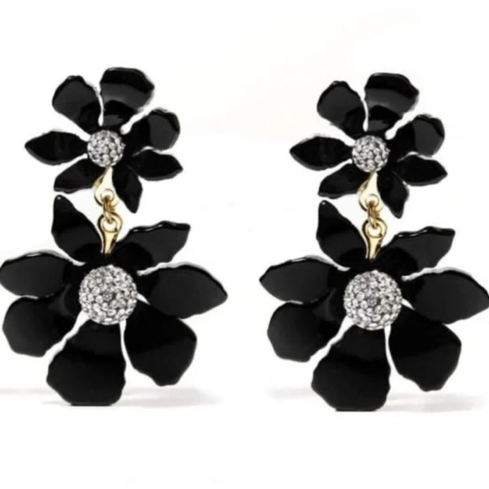 LELE Sadoughi black flowers drop earrings
